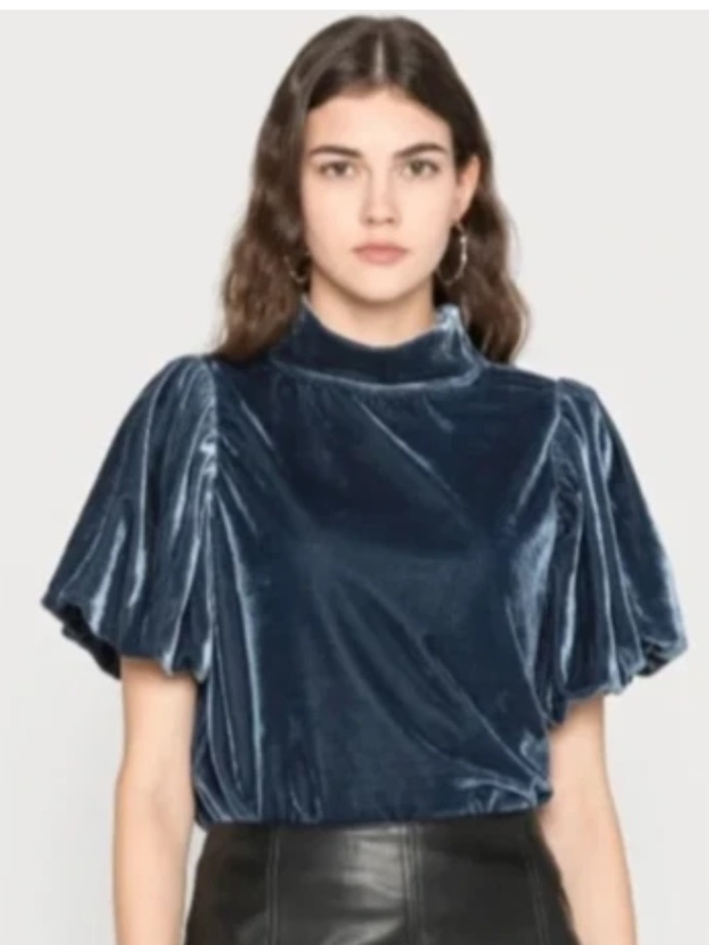 Free People Sz S Claudia Velvet Puff Sleeve Casual Party Business Top Blue